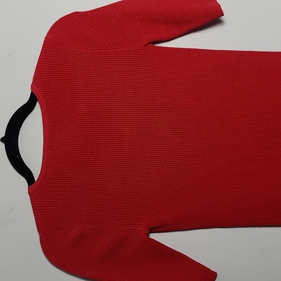 CARMEN MARC VALVO Ribbed Knit Half Sleeve Faux Corset Front Red Sweater Shirt Sm - Picture 11 of 14